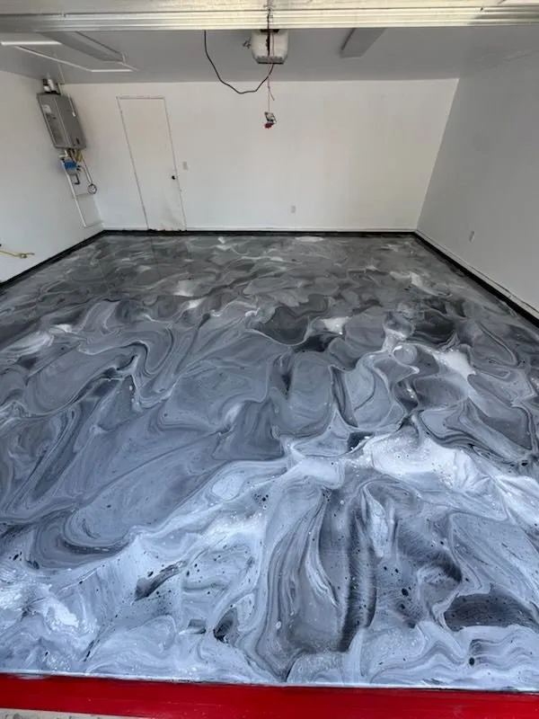 Artistic metallic epoxy garage floor in Brea
